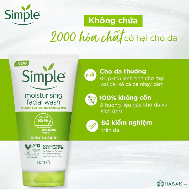 Sữa rửa mặt Simple Moisturising Facial Wash Dưỡng Ẩm Cho Da Khỏe Và Mịn Màng 150ml 