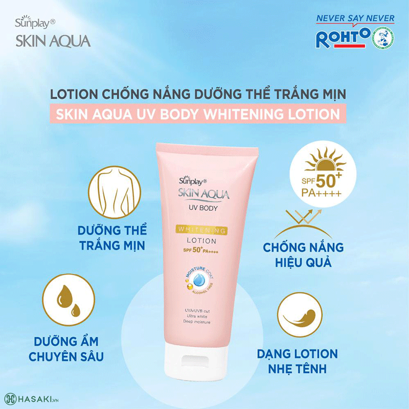Lotion Chống Nắng Sunplay Skin Aqua UV Body Whitening Lotion SPF 50+ PA++++ Dưỡng Thể Sáng Mịn 150g