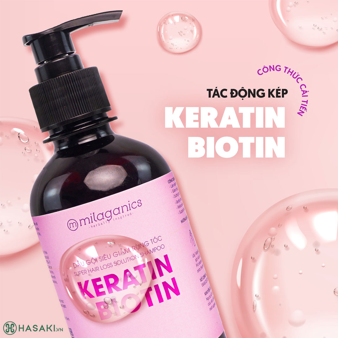 Dầu Gội Milaganics Keratin & Biotin Super Hair Loss Solution Shampoo Giảm Rụng Tóc 240ml