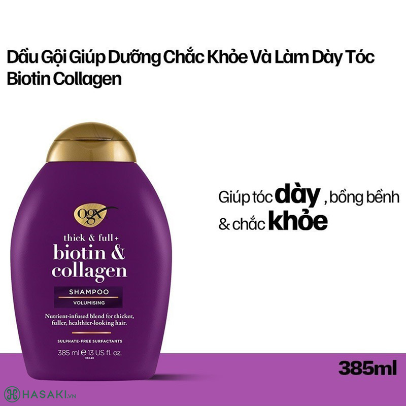 Dầu Gội OGX Thick & Full + Biotin & Collagen Shampoo Làm Dày Tóc 385ml