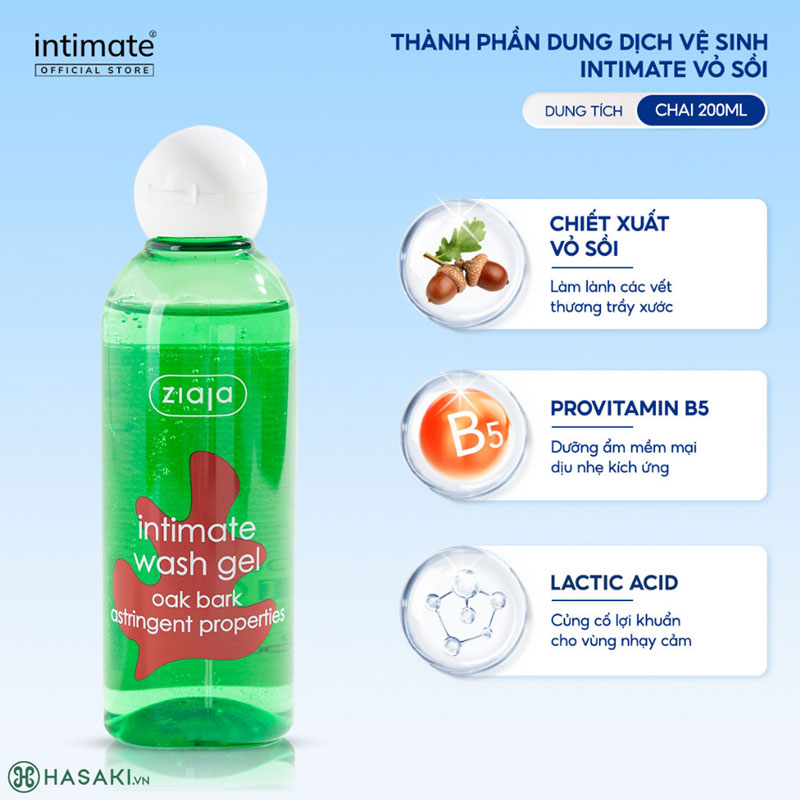 Dung Dịch Vệ Sinh Phụ Nữ Ziaja Intimate Wash Gel - Oak Bark Astringent Properties Từ Vỏ Sồi 200ml