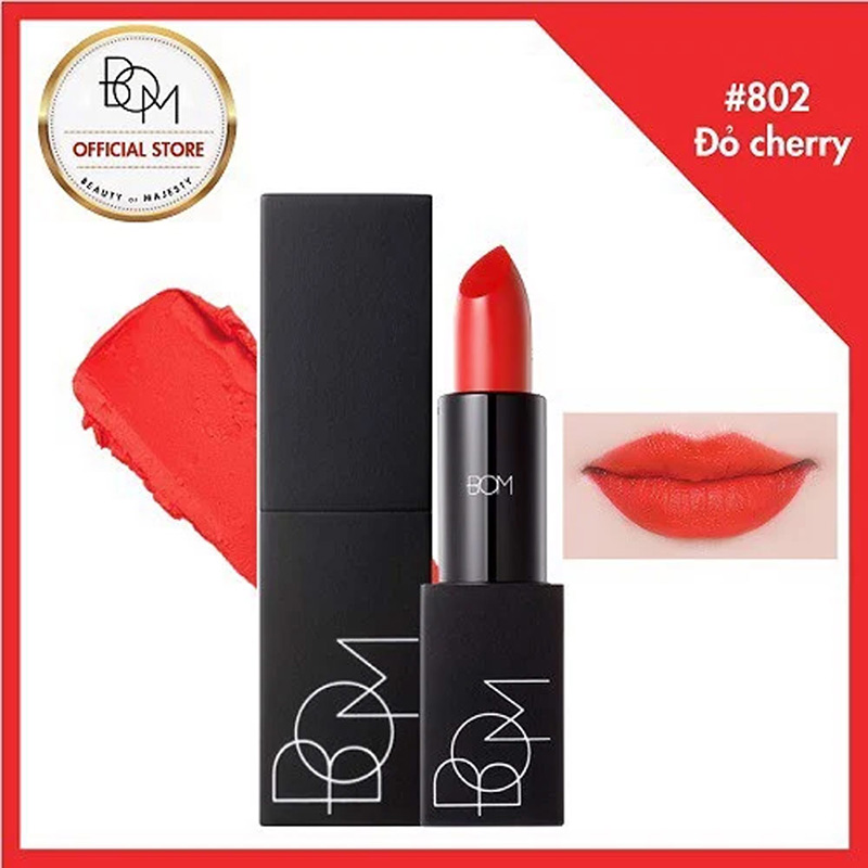 Hộp quà son B.O.M #802 My Cherry Red Màu Đỏ Cam 3.5g 2