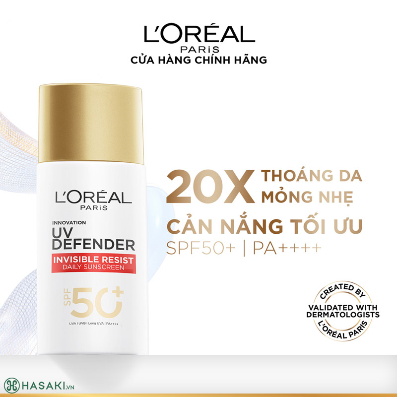 Kem Chống Nắng L’Oreal Paris UV Defender Serum Invisible Resist SPF50+ PA++++ với kết cấu vô hình trên da