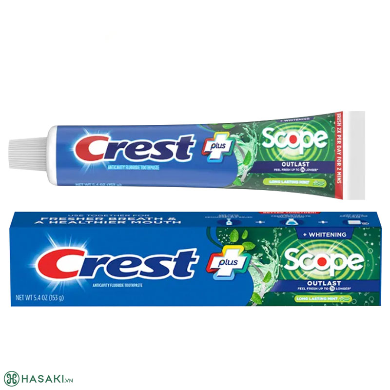 Kem Đánh Răng Crest Whitening + Scope Extra Outlast Toothpaste Làm Trắng Răng & Thơm Miệng 153g