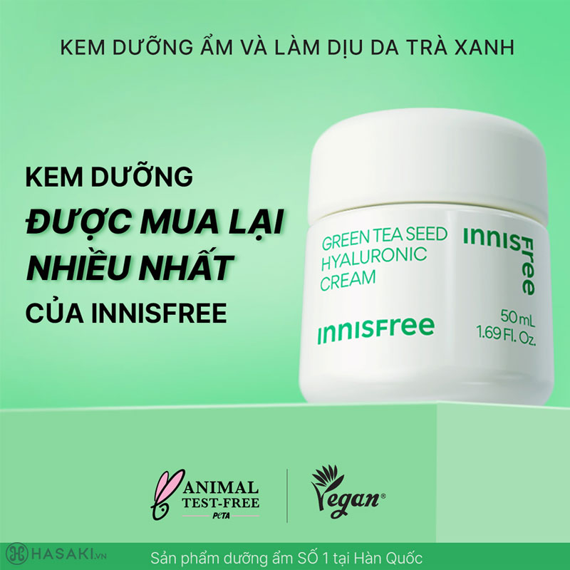 Kem Dưỡng innisfree Green Tea Seed Hyaluronic Cream Cấp Ẩm Từ Chiết Xuất Trà Xanh 50ml