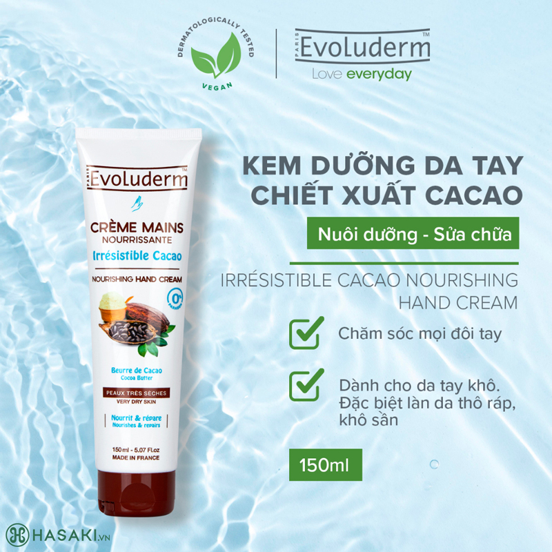 Kem Dưỡng Tay Evoluderm Cocoa Butter Nourishing Hand Cream For Very Dry Skin Tinh Chất Cacao Cho Da Rất Khô 150ml 