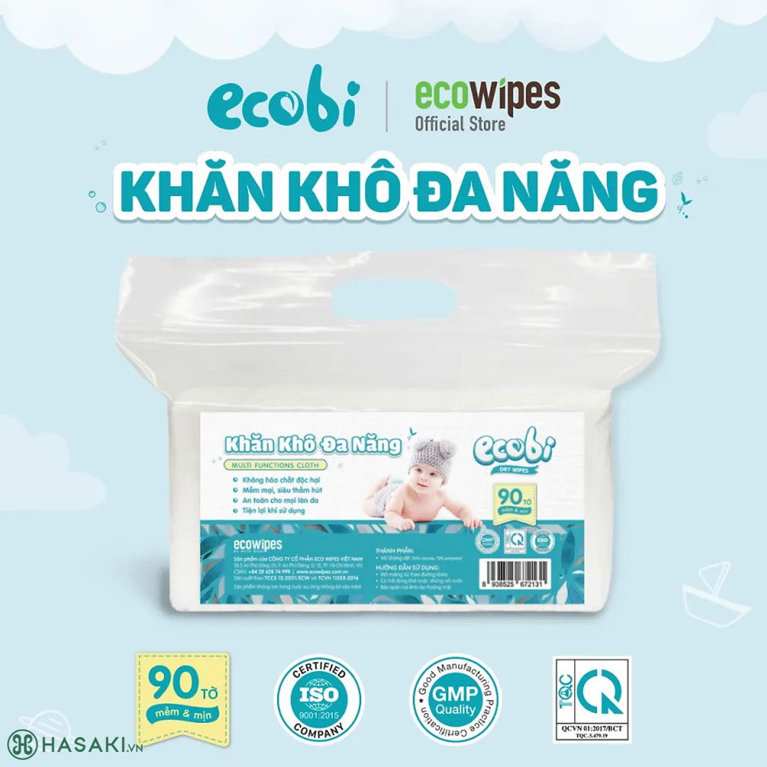 Khăn Khô Đa Năng EcoWipes Dry Wipes An Toàn Cho Bé Túi 90 Tờ