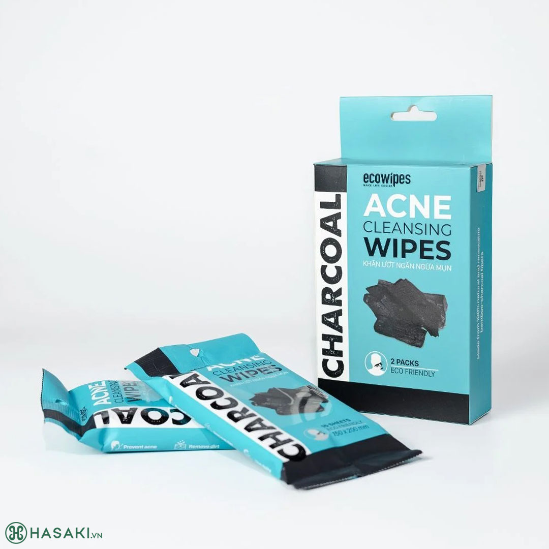 Khăn Ướt EcoWipes Charcoal Anti Acne Cleansing Wipes Than Hoạt Tính Ngừa Mụn Gói 15 Tờ 