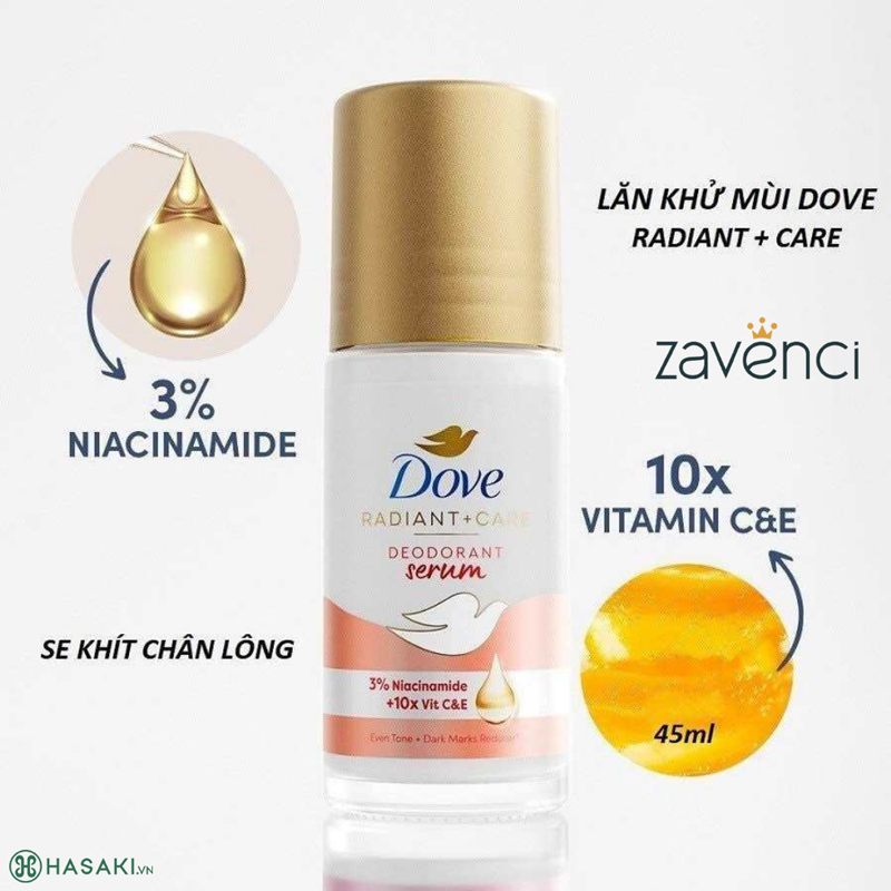 Lăn Ngăn Mùi Dove Deodorant Serum 3% Niacinamide + 10X Vit C&E Tinh Chất Serum Thu Nhỏ Lỗ Chân Lông 45ml 