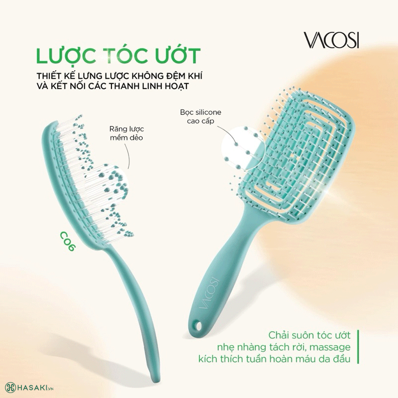 Lược Nhựa Vacosi Detangling Brush Gỡ Rối Cho Tóc Khô, Tóc Yếu C06