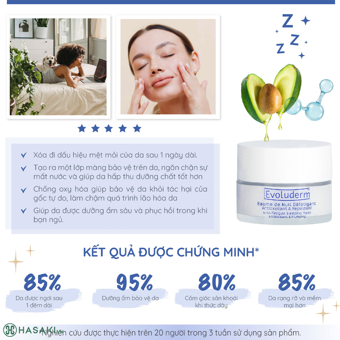 Mặt Nạ Ngủ Evoluderm Anti-Fatigue Sleeping Mask Antioxidant & Plumping Chống Oxy Hóa 50ml