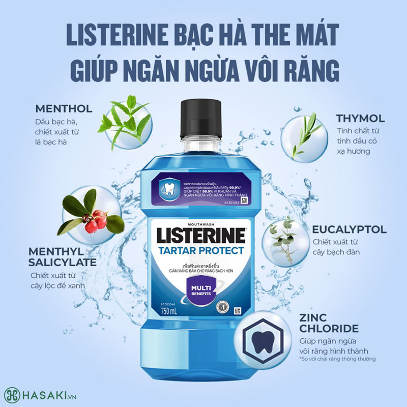 Bao bì Nước Súc Miệng Ngăn Ngừa Mảng Bám Listerine Tartar Protect Multi-Action Mouthwash