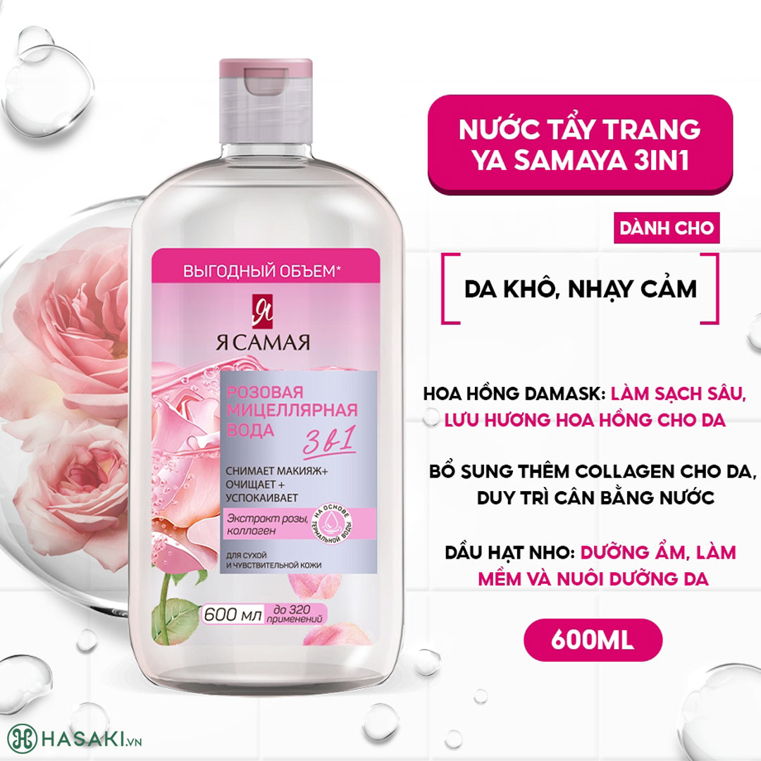 Nước Tẩy Trang Ya Samaya Rose Micellar Water Hoa Hồng Cho Da Khô, Nhạy Cảm 