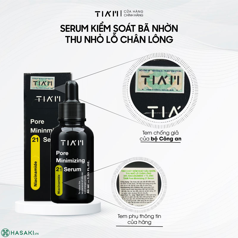 Serum Tia'm Pore Minimizing 21 Serum (20% Niacinamide + 1% Zinc Pca) Thu Nhỏ Lỗ Chân Lông, Giảm Dầu Nhờn 40ml