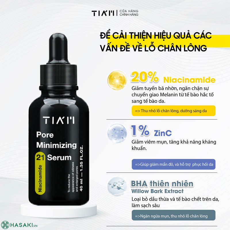 Serum Tia'm Pore Minimizing 21 Serum (20% Niacinamide + 1% Zinc Pca) Thu Nhỏ Lỗ Chân Lông, Giảm Dầu Nhờn 40ml