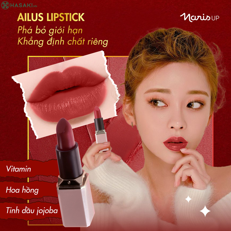 Son Lì Naris Cosmetic Ailus Smooth Lipstick Long Lasting Lâu Trôi 3.7g - 1