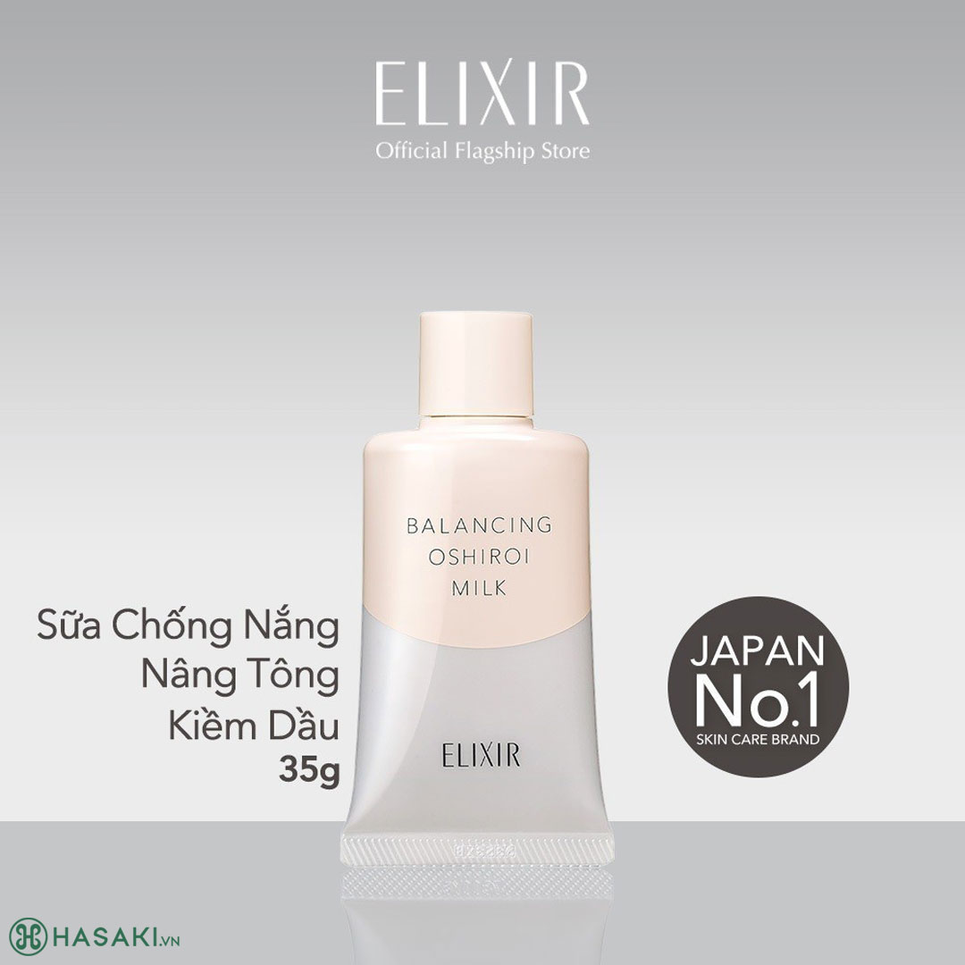 Sữa Chống Nắng Elixir Reflet Balancing Oshiroi Milk C SPF50+ PA++++ Nâng Tông, Kiềm Dầu 35g