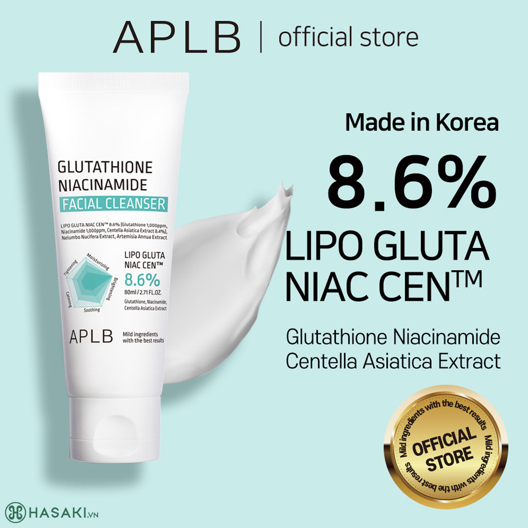 Sữa Rửa Mặt Dưỡng Sáng Da APLB Glutathione Niacinamide Lipo Gluta Niac Cen™ 8.6% Facial Cleanser 80ml