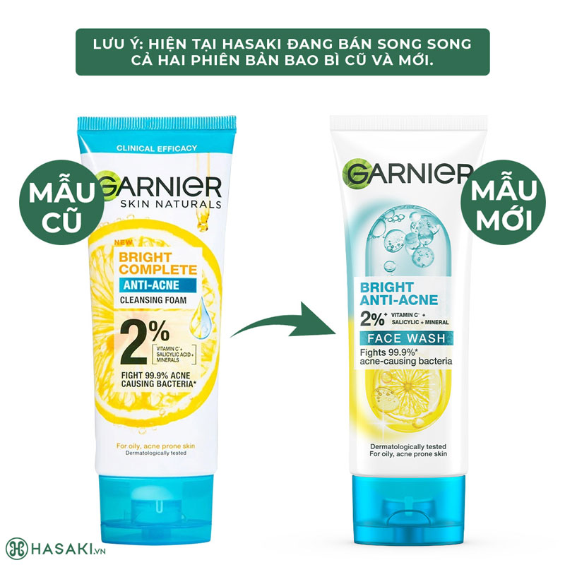 Sữa Rửa Mặt Garnier 3 Trong 1 Giảm Mụn & Sáng Da 100ml (Phiên Bản Mới)