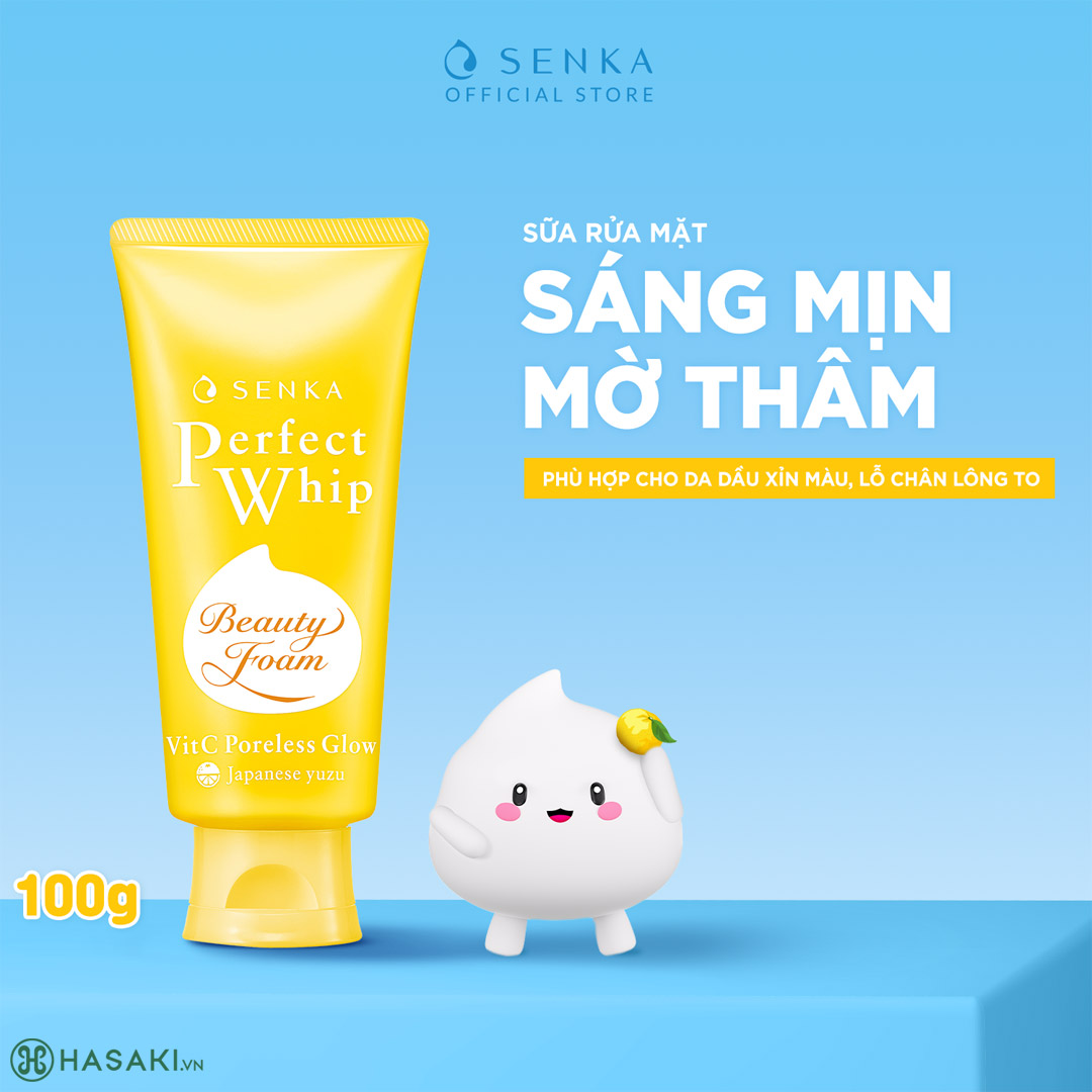 Sữa rửa mặt tạo bọt Senka Perfect Whip Vit C Poreless Glow mới