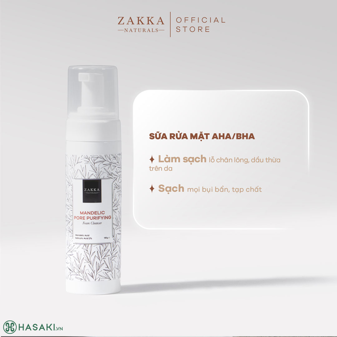 Sữa Rửa Mặt Zakka Naturals Mandelic Pore Purifying Foam Cleanser Làm Sạch, Ngăn Ngừa Mụn 185g