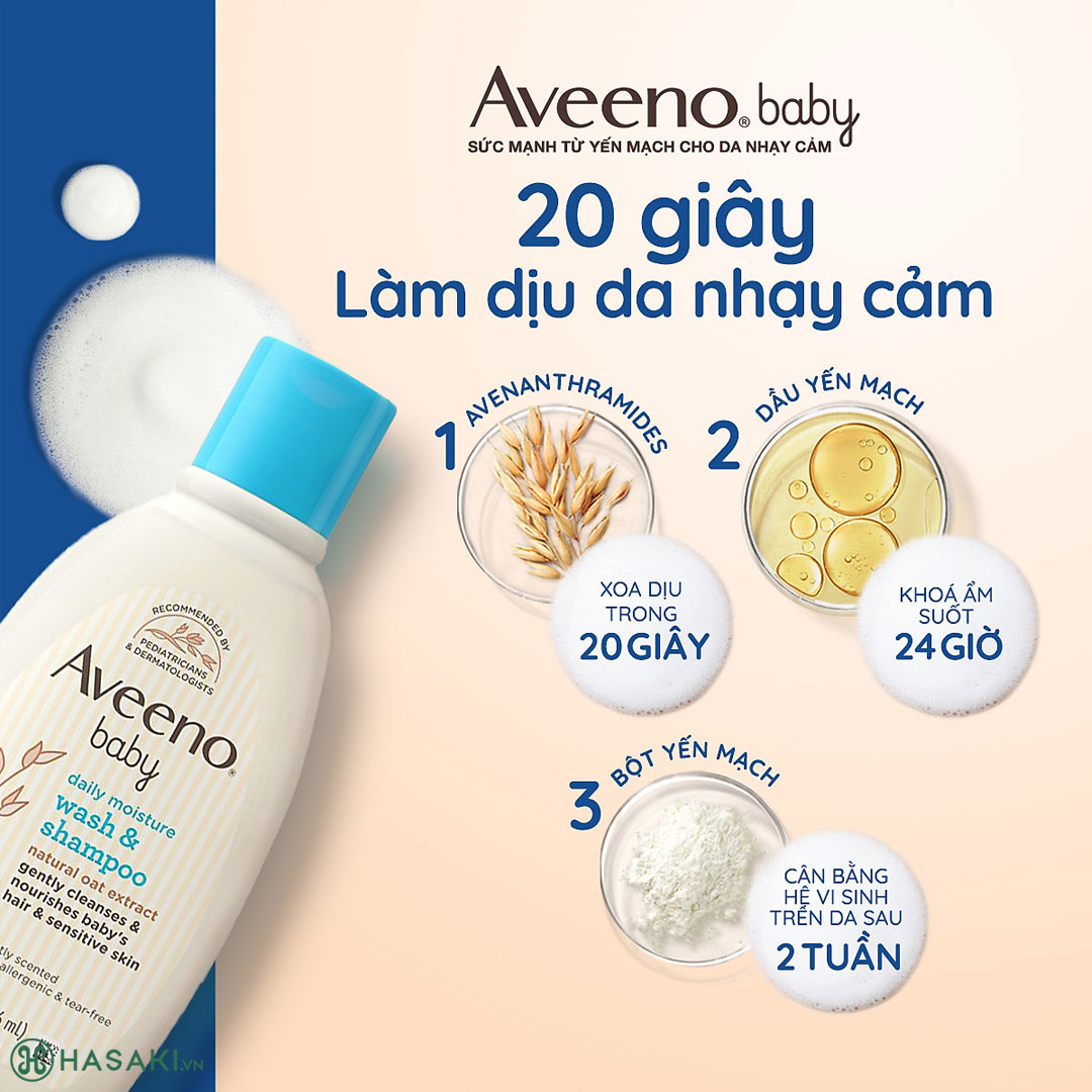 Sữa Tắm Gội Aveeno Baby Daily Moisture Wash & Shampoo Làm Dịu Da 236ml 