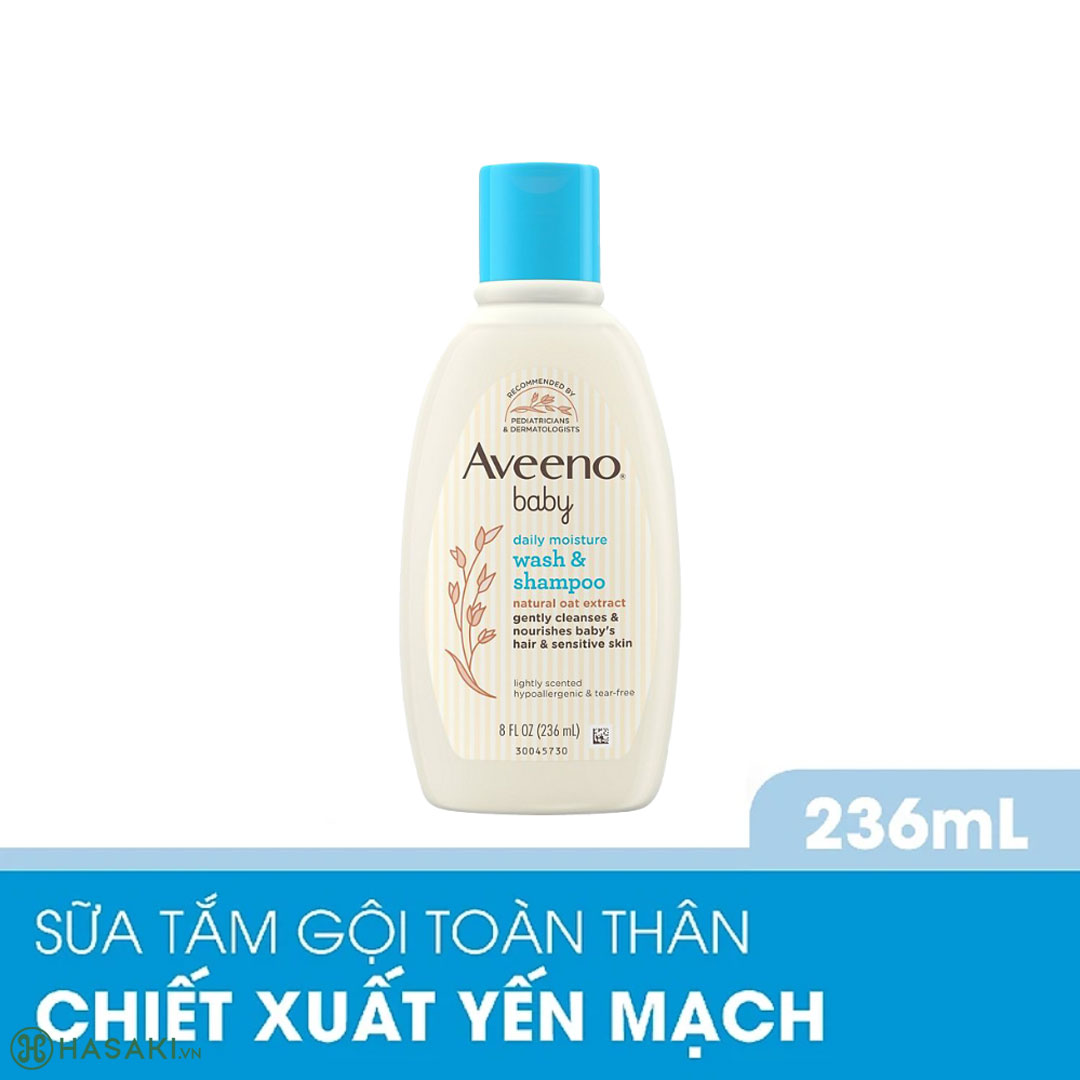 Sữa Tắm Gội Aveeno Baby Daily Moisture Wash & Shampoo Làm Dịu Da Nhạy Cảm, Khô Ngứa 236ml 