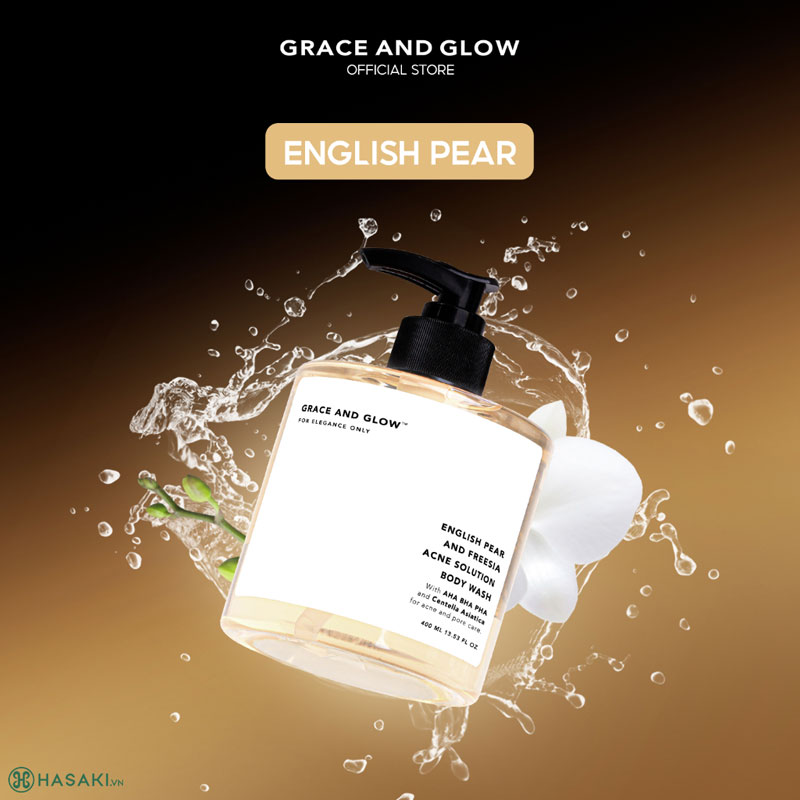 Sữa Tắm Grace And Glow English Pear & Freesia Anti Acne Solution Giảm Mụn, Mẩn Đỏ 400ml
