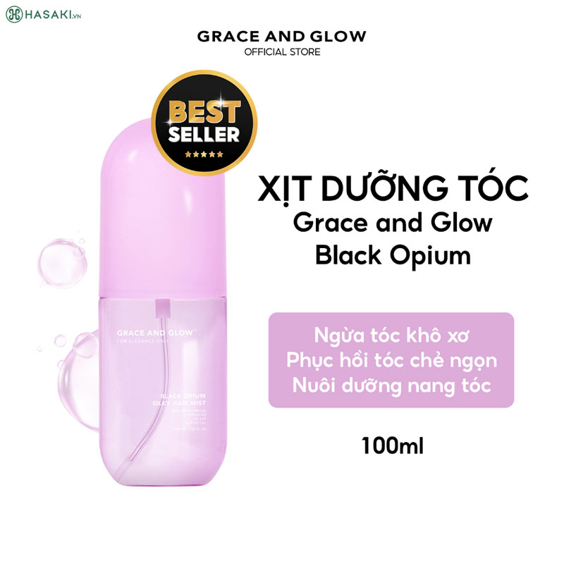 Xịt Dưỡng Tóc Grace And Glow Black Opium Silky Hair Mist Spray Soft And Silk Hair With Golden Marula + Olive Oil Ngừa Khô Xơ 100ml 