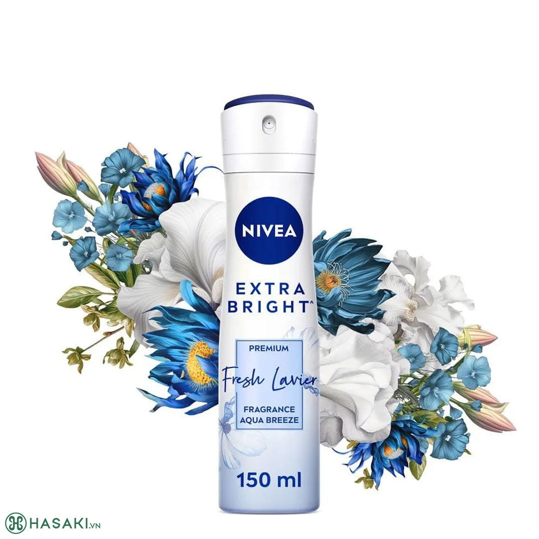 Xịt Khử Mùi Nivea Extra Bright Premium Fragrance - Fresh Lavier (Aqua Breeze) Hương Cam & Gió Biển 150ml