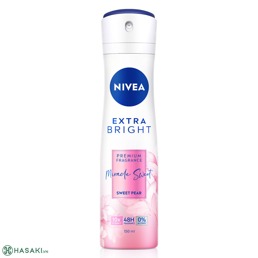 Xịt Khử Mùi Nivea Extra Bright Premium Fragrance - Miracle Sweet (Sweet Pear) Hương Lê Ngọt Ngào 150ml