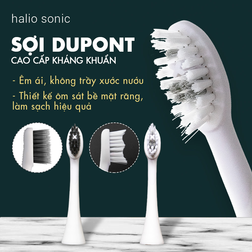 Bộ 2 Đầu Bàn Chải Đánh Răng Điện Halio Sonic Whitening Electric Toothbrush 
