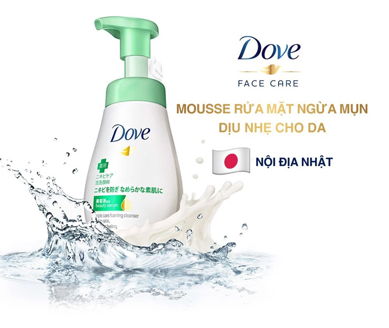 Bọt Rửa Mặt Dove Giúp Ngăn Ngừa Mụn Dịu Nhẹ Beauty Serum Pimple Care Foaming Cleanser Mild To Skin Less Tight Feeling 160ml