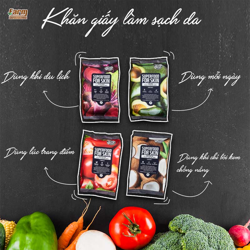 Khăn Ướt Tẩy Trang Farmskin Superfood For Skin Cleansing Wipes 25 Tờ
