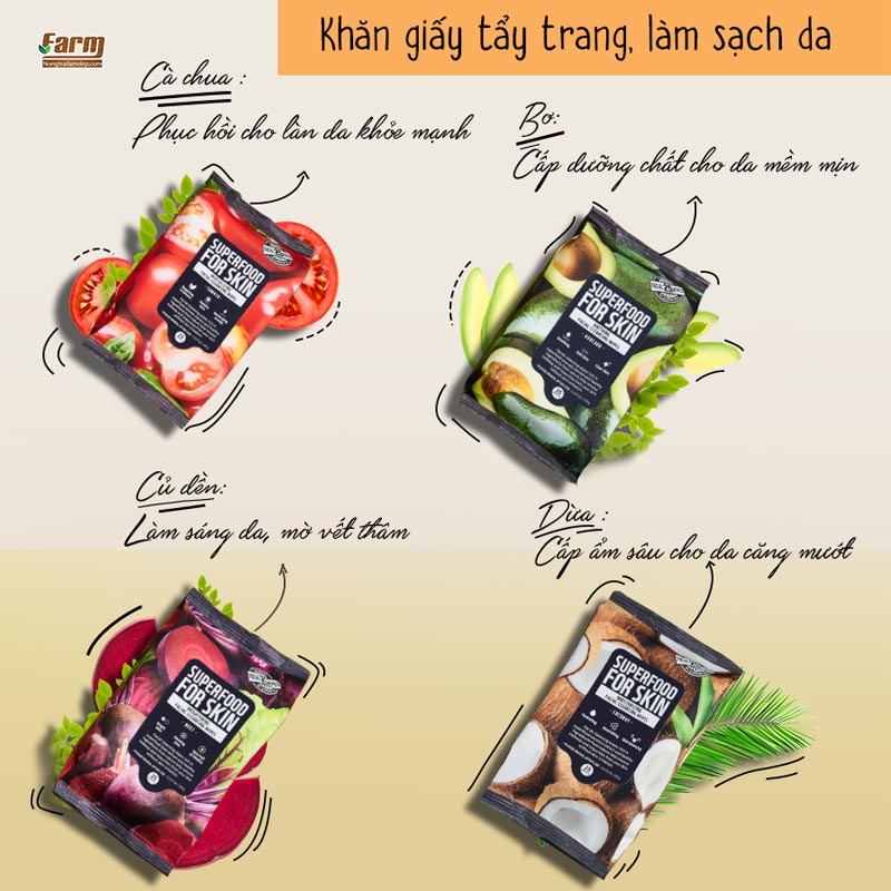 Khăn Ướt Tẩy Trang Farmskin Superfood For Skin Cleansing Wipes 