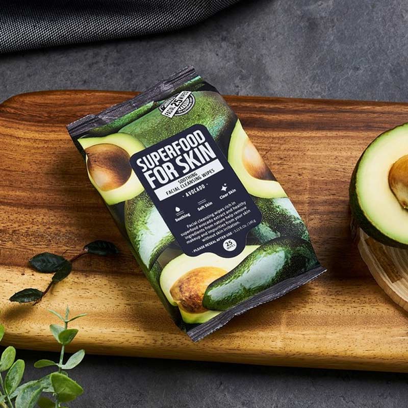 Khăn Ướt Tẩy Trang Farmskin Từ Quả Bơ Làm Mềm Mịn Da Superfood For Skin Cleansing Wipes – Avocado