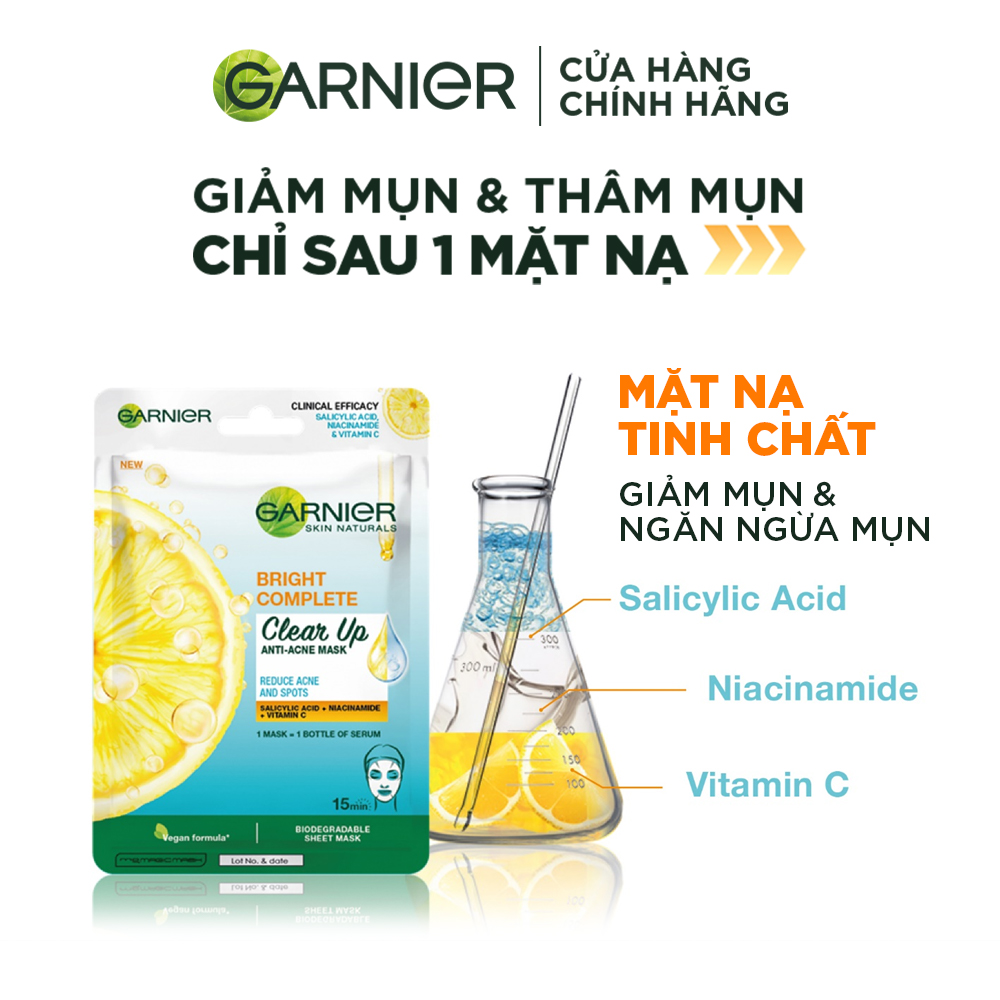 Mặt Nạ Garnier Vitamin C & Salicylic Acid Giảm Mụn, Sáng Da 23g