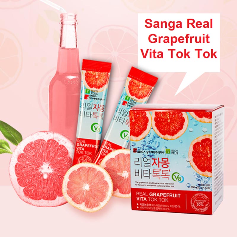 Nước Ép Bưởi Sanga Hỗ Trợ Giảm Cân, Làm Đẹp Da Real Grapefruit Vita Tok Tok 20g x 30 Gói