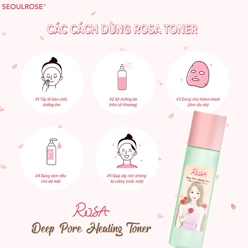 Các cách sử dụng Nước Hoa Hồng SeoulRose Làm Sạch Sâu & Dịu Da Rosa Deep Pore Healing Toner 120ml