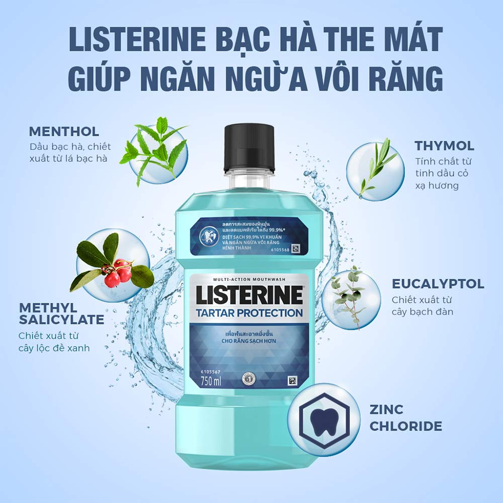 Nước Súc Miệng Ngăn Ngừa Mảng Bám Listerine Tartar Protection Multi-Action Mouthwash