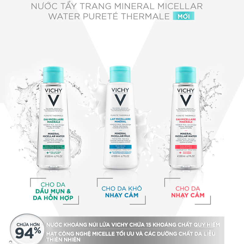 Nước Tẩy Trang Vichy Pureté Thermale Mineral Micellar Water MỚI 