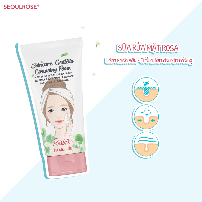 Công dụng Sữa Rửa Mặt SeoulRose Rau Má & Hoa Cúc Dịu Da Rosa Skincure Centella Cleansing Foam 