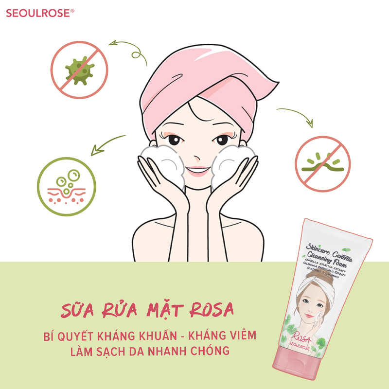 Sữa Rửa Mặt SeoulRose Rosa Skincure Centella Cleansing Foam 120ml Hasaki 