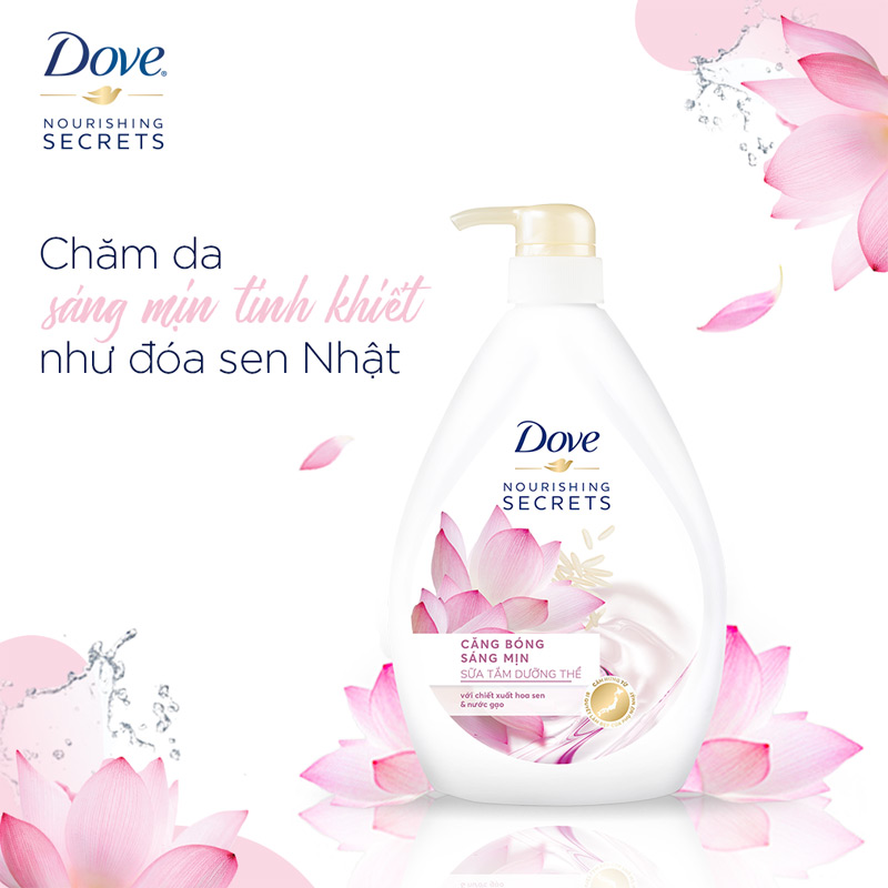 Sữa Tắm Dove Căng Bóng Sáng Mịn Từ Hoa Sen & Nước Gạo 530g